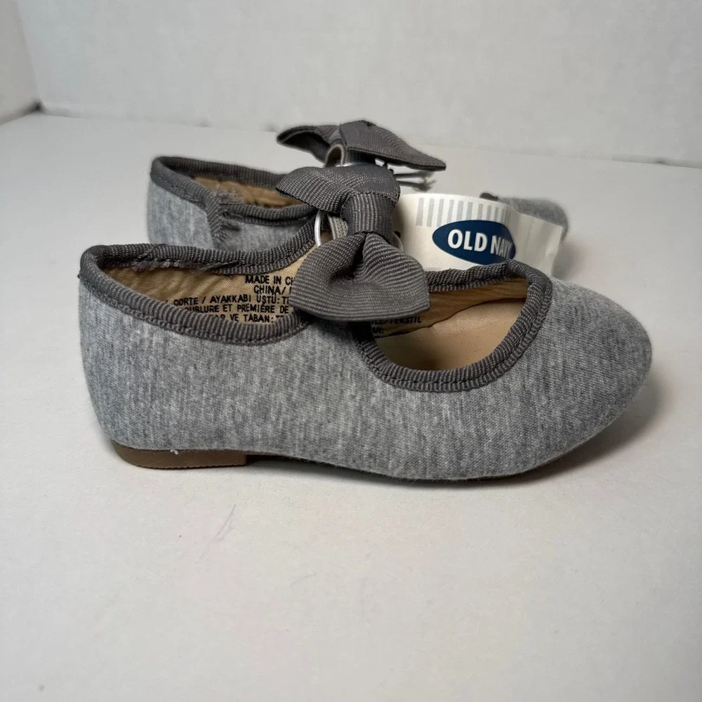 Old Navy Kids Heather Grey Jersey Ballet Flats with Bow Size 5 NEW